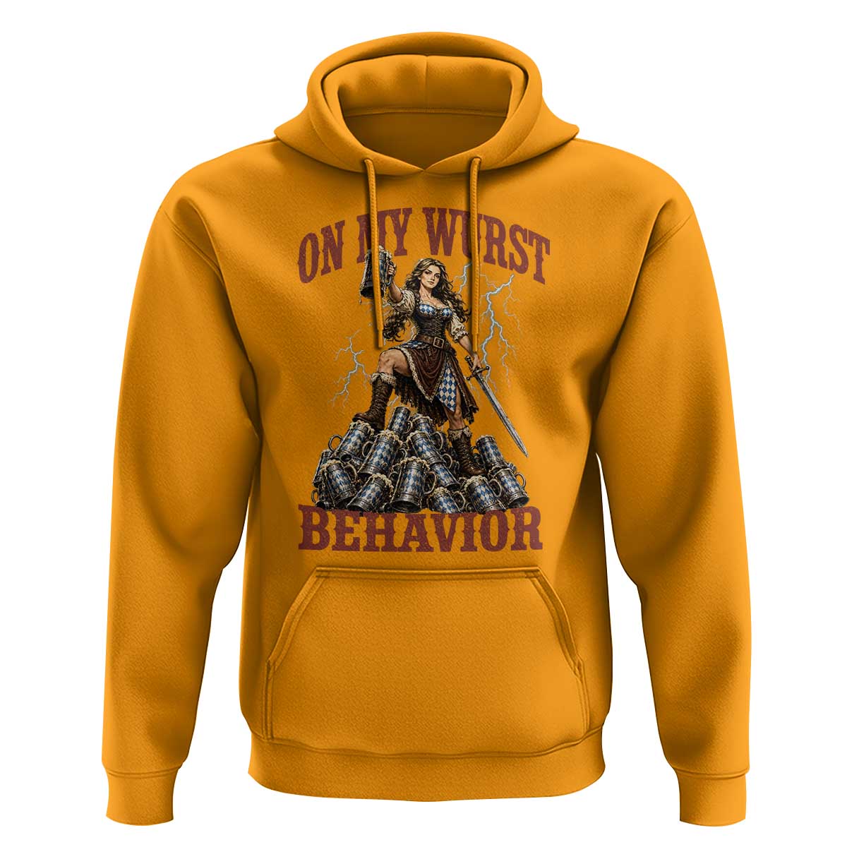 Bavarian Warrior Woman Drinking Beer Oktoberfest Graphic Hoodie On My Wurst Behavior