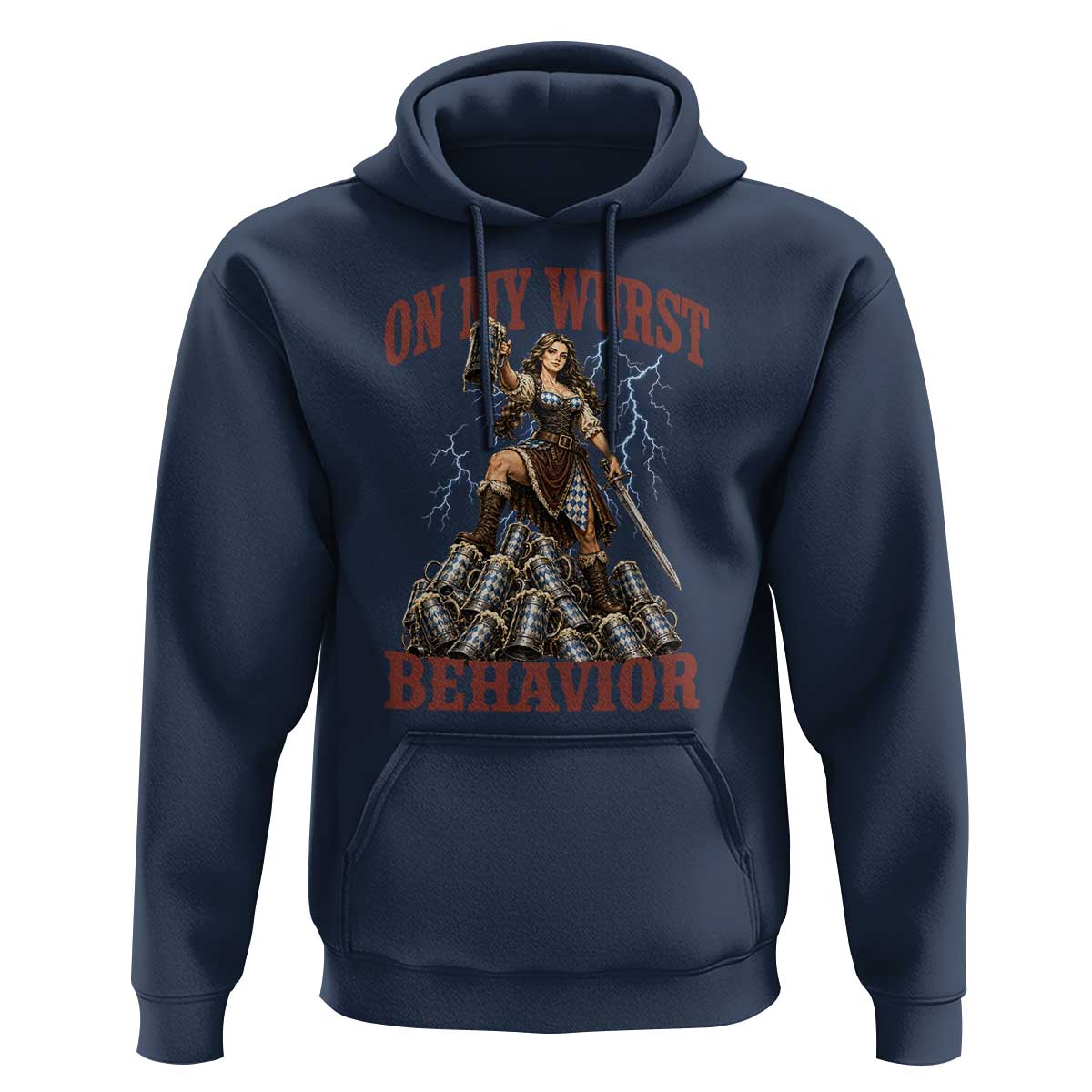 Bavarian Warrior Woman Drinking Beer Oktoberfest Graphic Hoodie On My Wurst Behavior