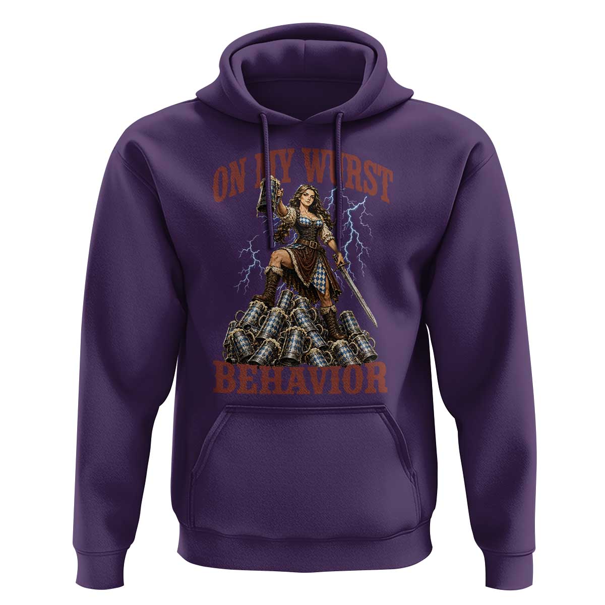 Bavarian Warrior Woman Drinking Beer Oktoberfest Graphic Hoodie On My Wurst Behavior