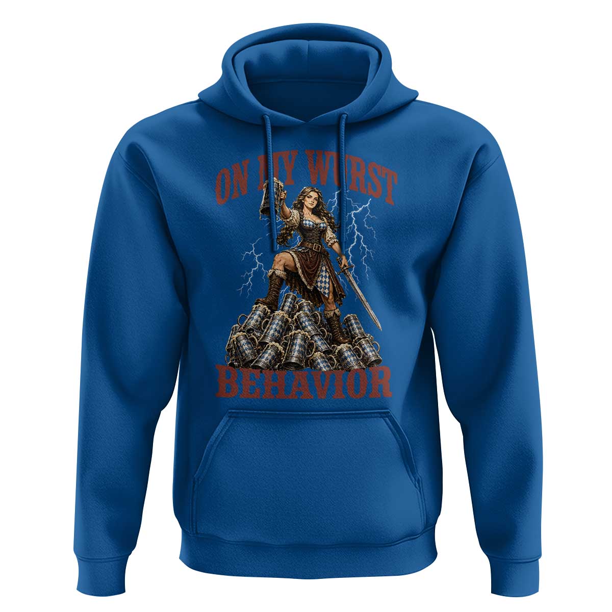 Bavarian Warrior Woman Drinking Beer Oktoberfest Graphic Hoodie On My Wurst Behavior