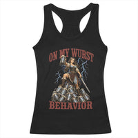 Bavarian Warrior Woman Drinking Beer Oktoberfest Graphic Racerback Tank Top On My Wurst Behavior