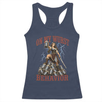 Bavarian Warrior Woman Drinking Beer Oktoberfest Graphic Racerback Tank Top On My Wurst Behavior
