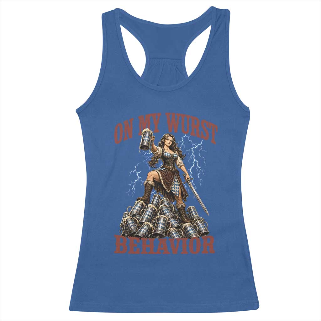 Bavarian Warrior Woman Drinking Beer Oktoberfest Graphic Racerback Tank Top On My Wurst Behavior