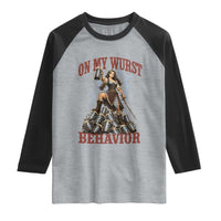 Bavarian Warrior Woman Drinking Beer Oktoberfest Graphic Raglan Shirt On My Wurst Behavior