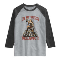 Bavarian Warrior Woman Drinking Beer Oktoberfest Graphic Raglan Shirt On My Wurst Behavior