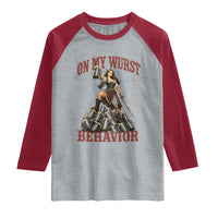 Bavarian Warrior Woman Drinking Beer Oktoberfest Graphic Raglan Shirt On My Wurst Behavior