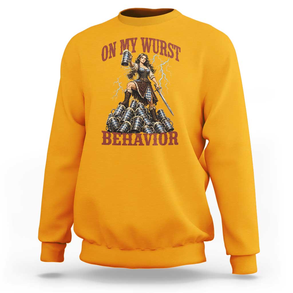 Bavarian Warrior Woman Drinking Beer Oktoberfest Graphic Sweatshirt On My Wurst Behavior