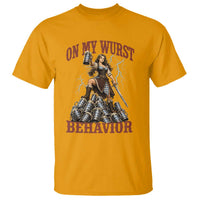 Bavarian Warrior Woman Drinking Beer Oktoberfest Graphic T Shirt On My Wurst Behavior