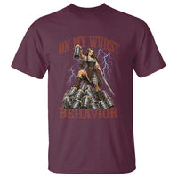 Bavarian Warrior Woman Drinking Beer Oktoberfest Graphic T Shirt On My Wurst Behavior