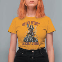 Bavarian Warrior Woman Drinking Beer Oktoberfest Graphic T Shirt For Women On My Wurst Behavior