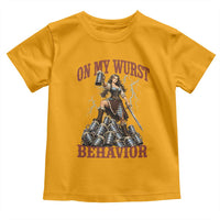 Bavarian Warrior Woman Drinking Beer Oktoberfest Graphic Toddler T Shirt On My Wurst Behavior