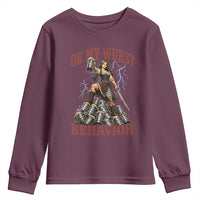 Bavarian Warrior Woman Drinking Beer Oktoberfest Graphic Youth Sweatshirt On My Wurst Behavior