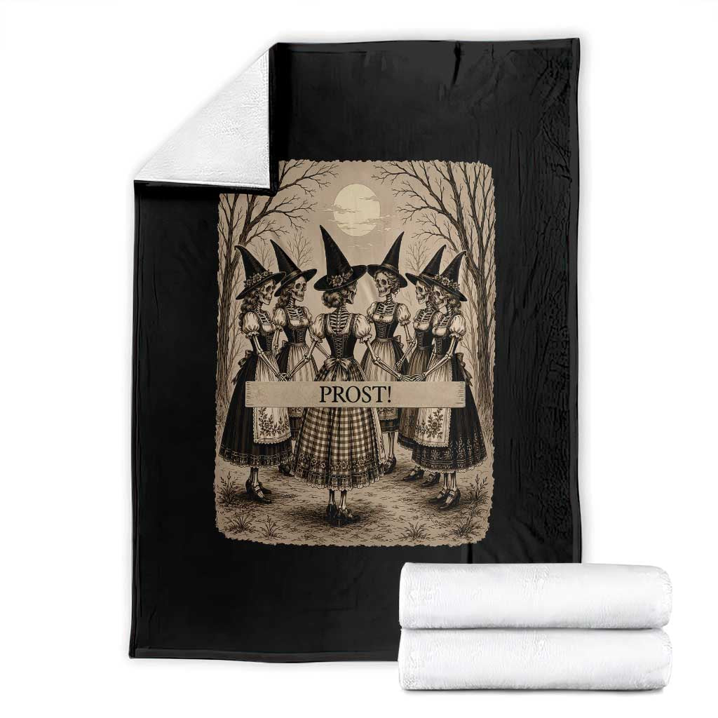 Skeleton Witches Coven Oktoberfest Throw Blanket German Dirndl Spooky Beer Festival Gift
