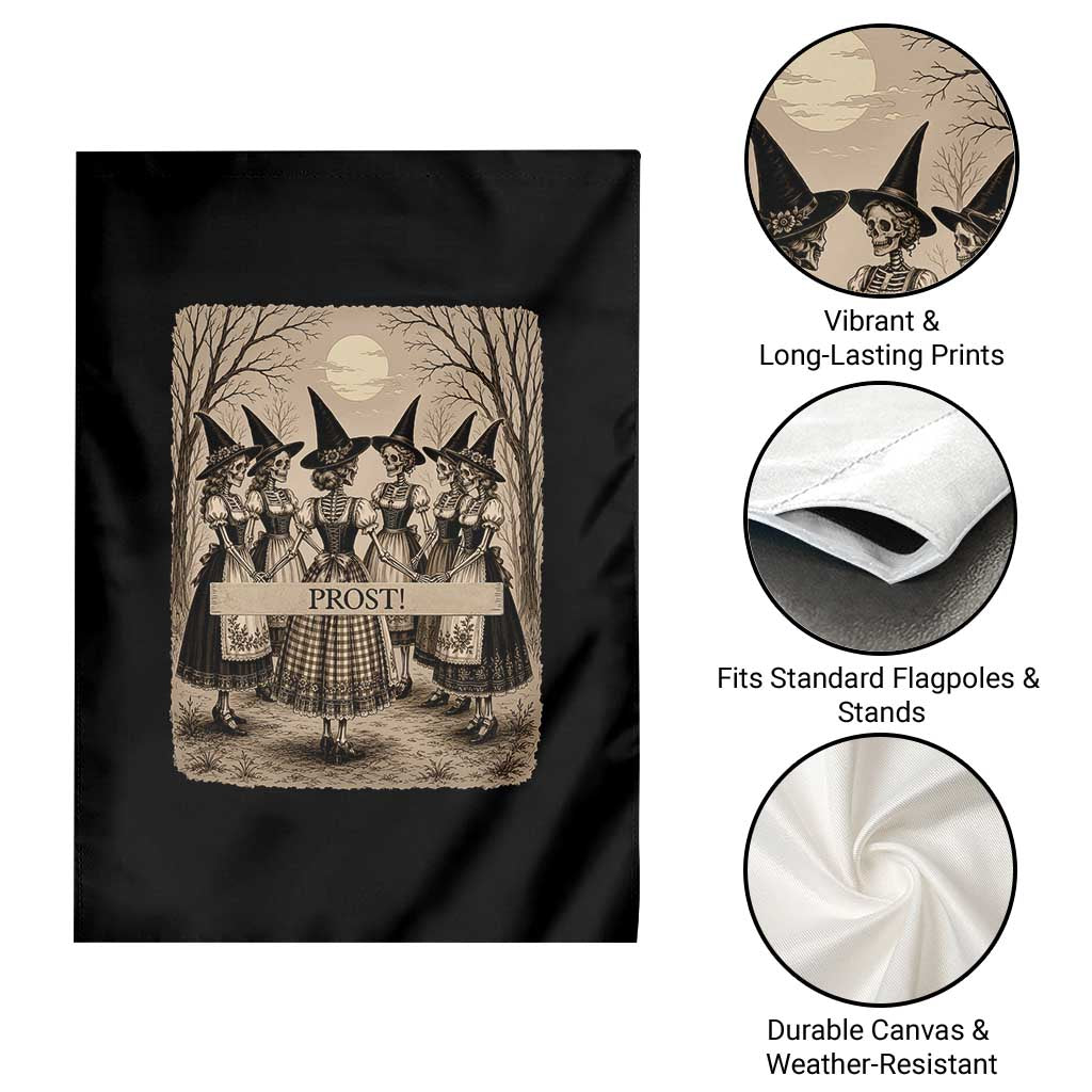 Skeleton Witches Coven Oktoberfest Garden Flag German Dirndl Spooky Beer Festival Gift