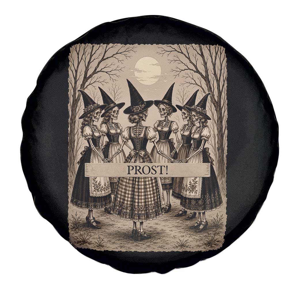 Skeleton Witches Coven Oktoberfest Spare Tire Cover German Dirndl Spooky Beer Festival Gift