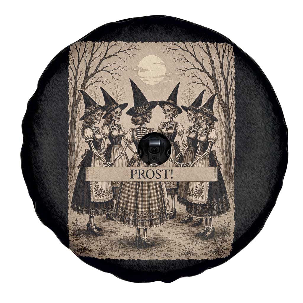 Skeleton Witches Coven Oktoberfest Spare Tire Cover German Dirndl Spooky Beer Festival Gift