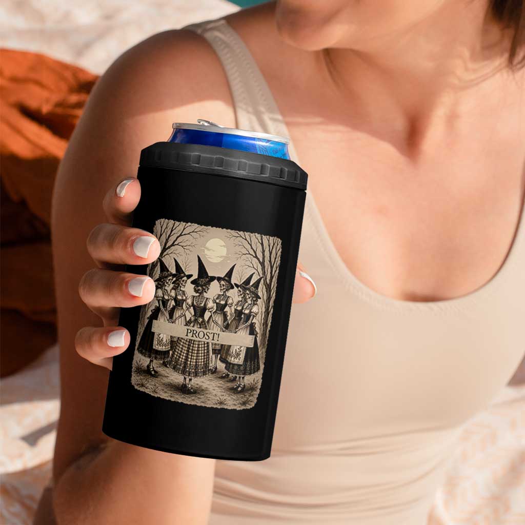Skeleton Witches Coven Oktoberfest 4 in 1 Can Cooler Tumbler German Dirndl Spooky Beer Festival Gift