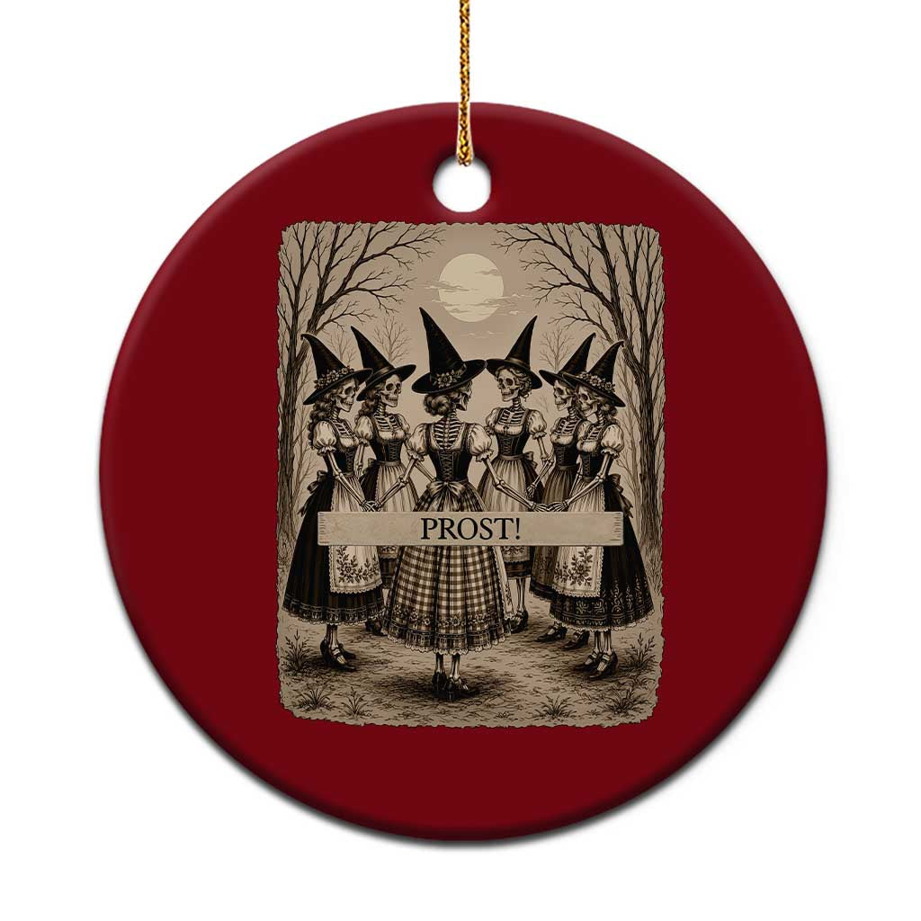 Skeleton Witches Coven Oktoberfest Ceramic Ornament German Dirndl Spooky Beer Festival Gift