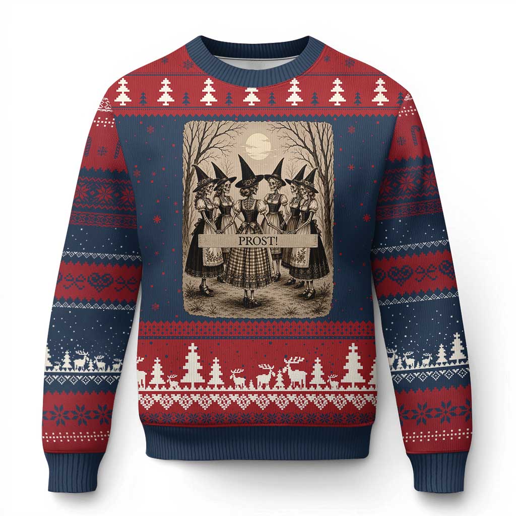 Skeleton Witches Coven Oktoberfest Ugly Christmas Sweater German Dirndl Spooky Beer Festival Gift