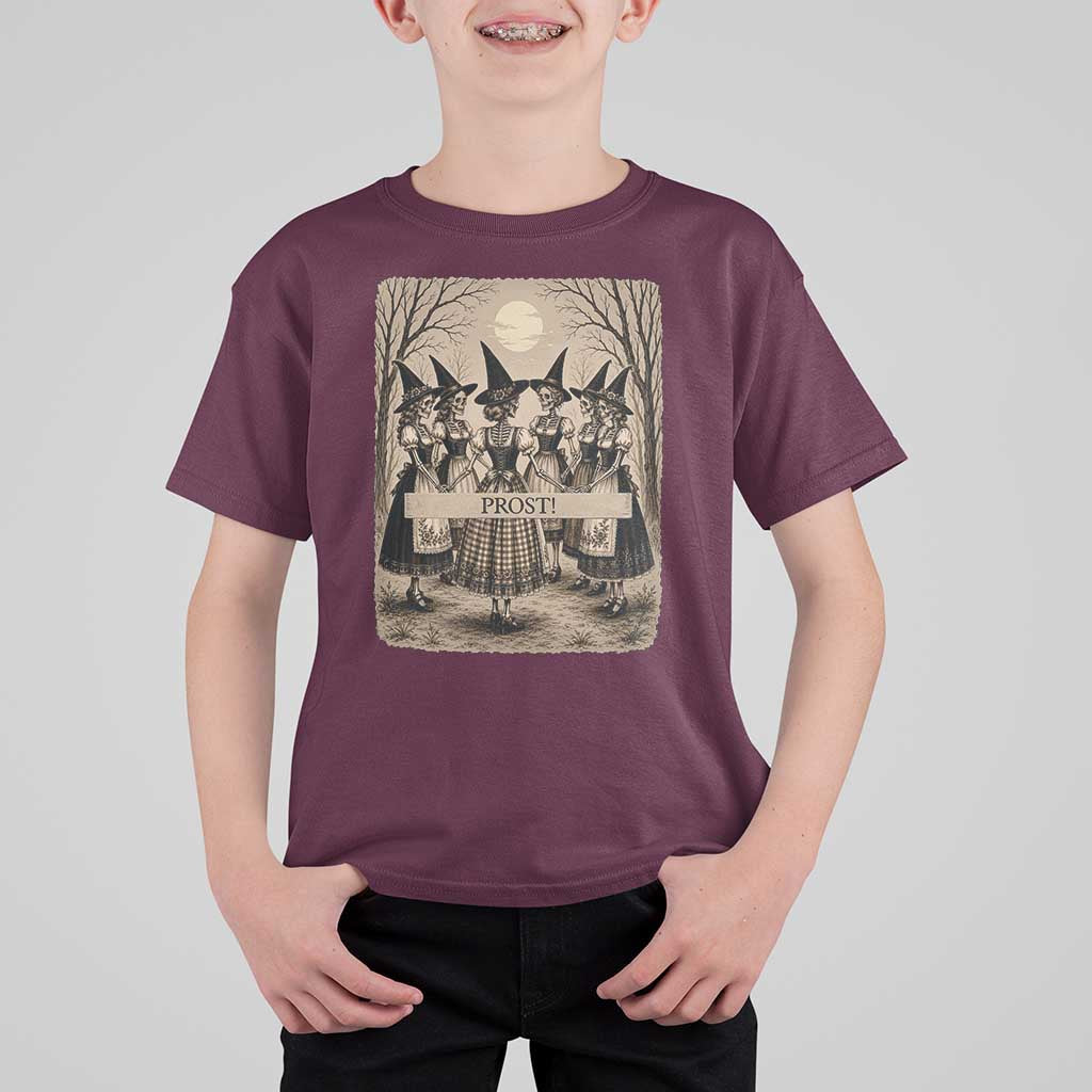 Skeleton Witches Coven Oktoberfest T Shirt For Kid German Dirndl Spooky Beer Festival Gift