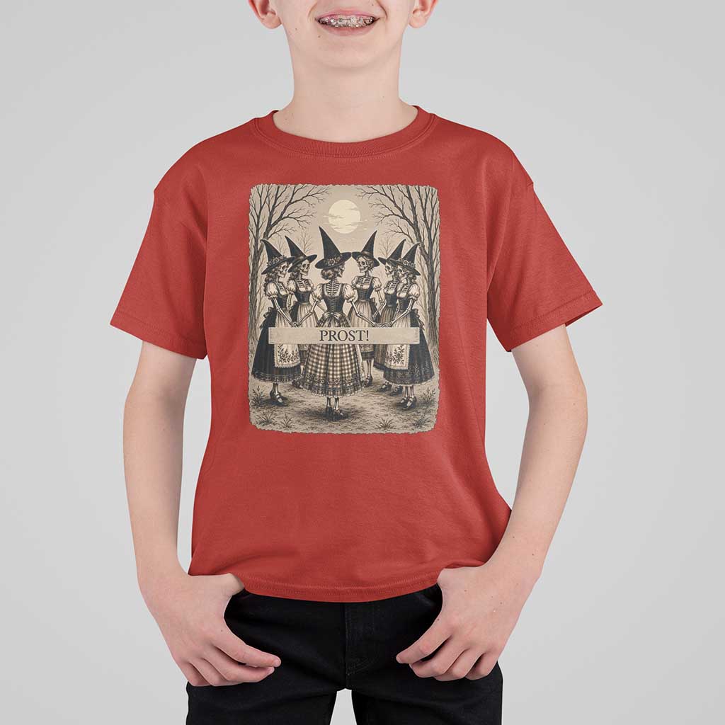 Skeleton Witches Coven Oktoberfest T Shirt For Kid German Dirndl Spooky Beer Festival Gift