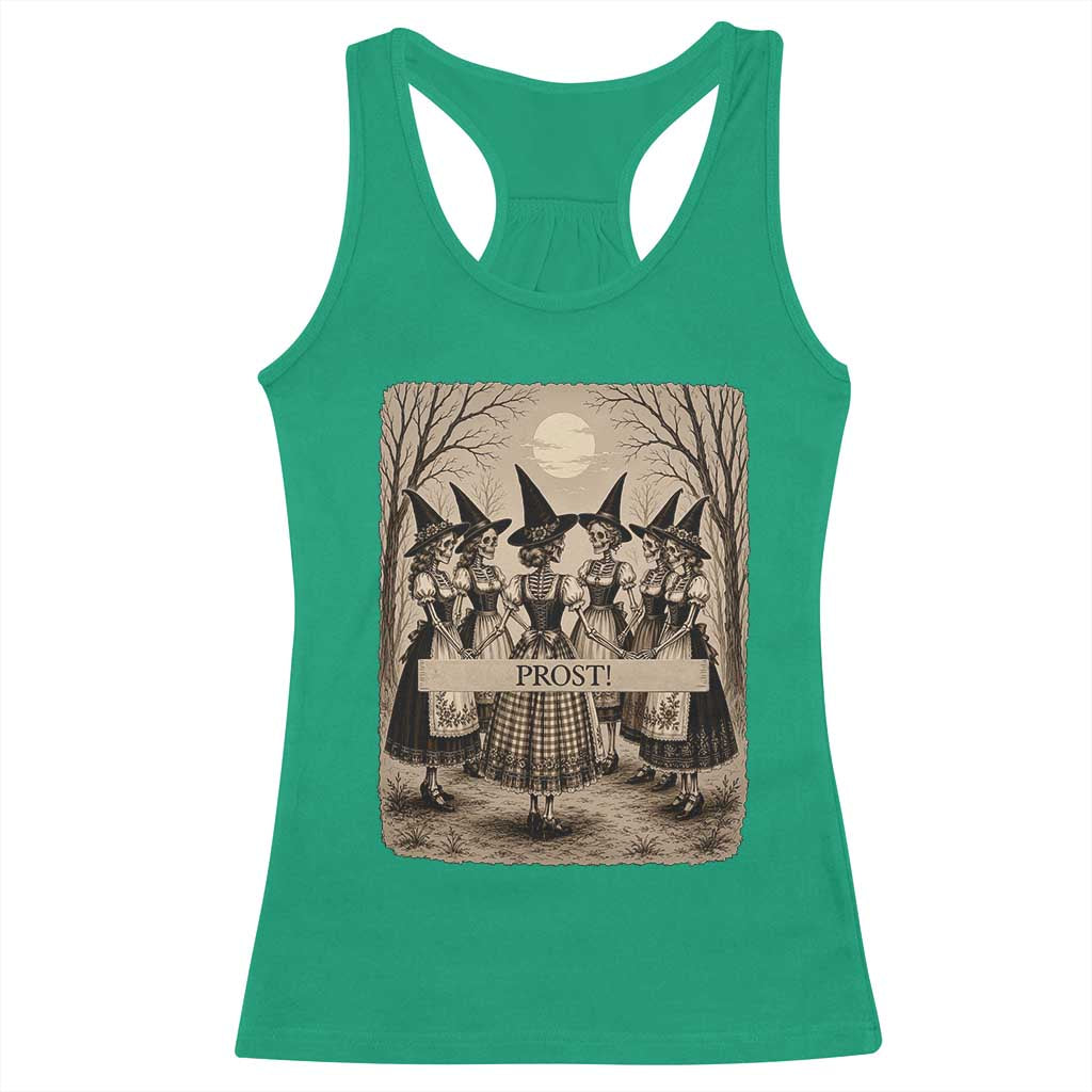 Skeleton Witches Coven Oktoberfest Racerback Tank Top German Dirndl Spooky Beer Festival Gift