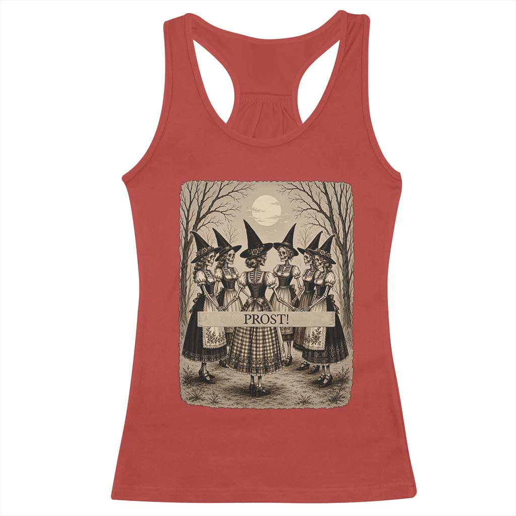Skeleton Witches Coven Oktoberfest Racerback Tank Top German Dirndl Spooky Beer Festival Gift