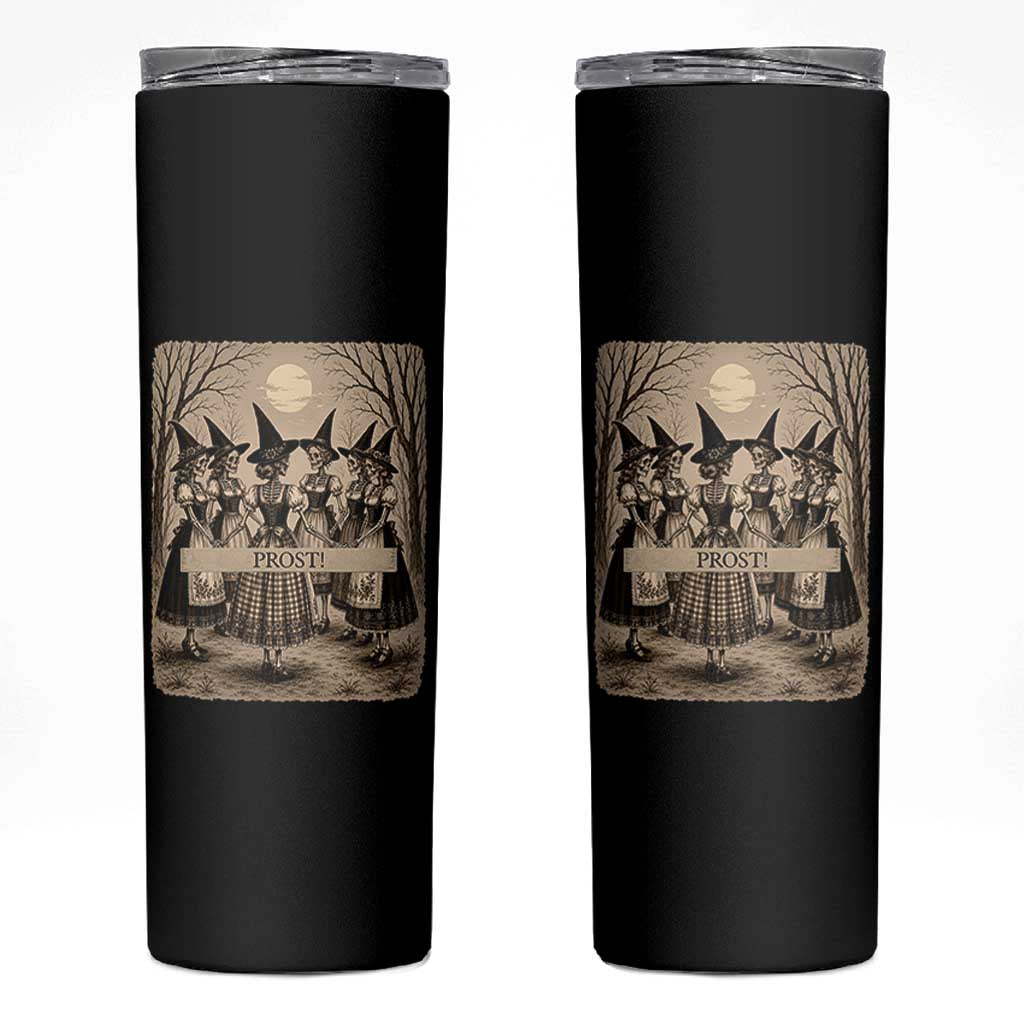 Skeleton Witches Coven Oktoberfest Skinny Tumbler German Dirndl Spooky Beer Festival Gift