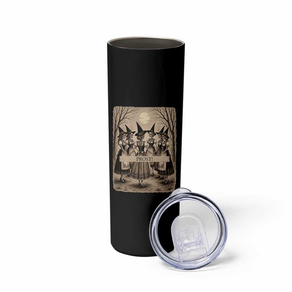 Skeleton Witches Coven Oktoberfest Skinny Tumbler German Dirndl Spooky Beer Festival Gift