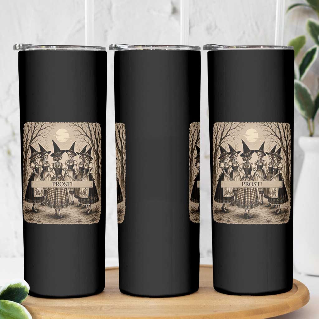 Skeleton Witches Coven Oktoberfest Skinny Tumbler German Dirndl Spooky Beer Festival Gift