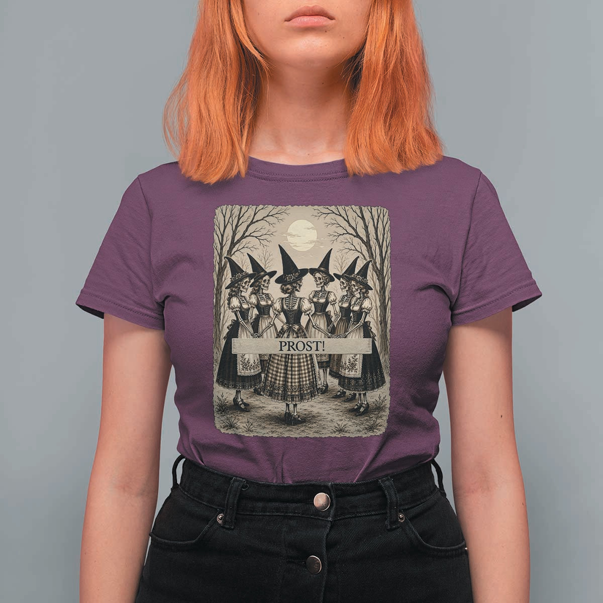 Skeleton Witches Coven Oktoberfest T Shirt For Women German Dirndl Spooky Beer Festival Gift