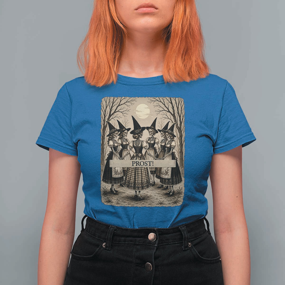 Skeleton Witches Coven Oktoberfest T Shirt For Women German Dirndl Spooky Beer Festival Gift