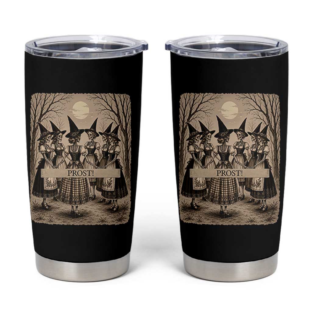 Skeleton Witches Coven Oktoberfest Tumbler Cup German Dirndl Spooky Beer Festival Gift