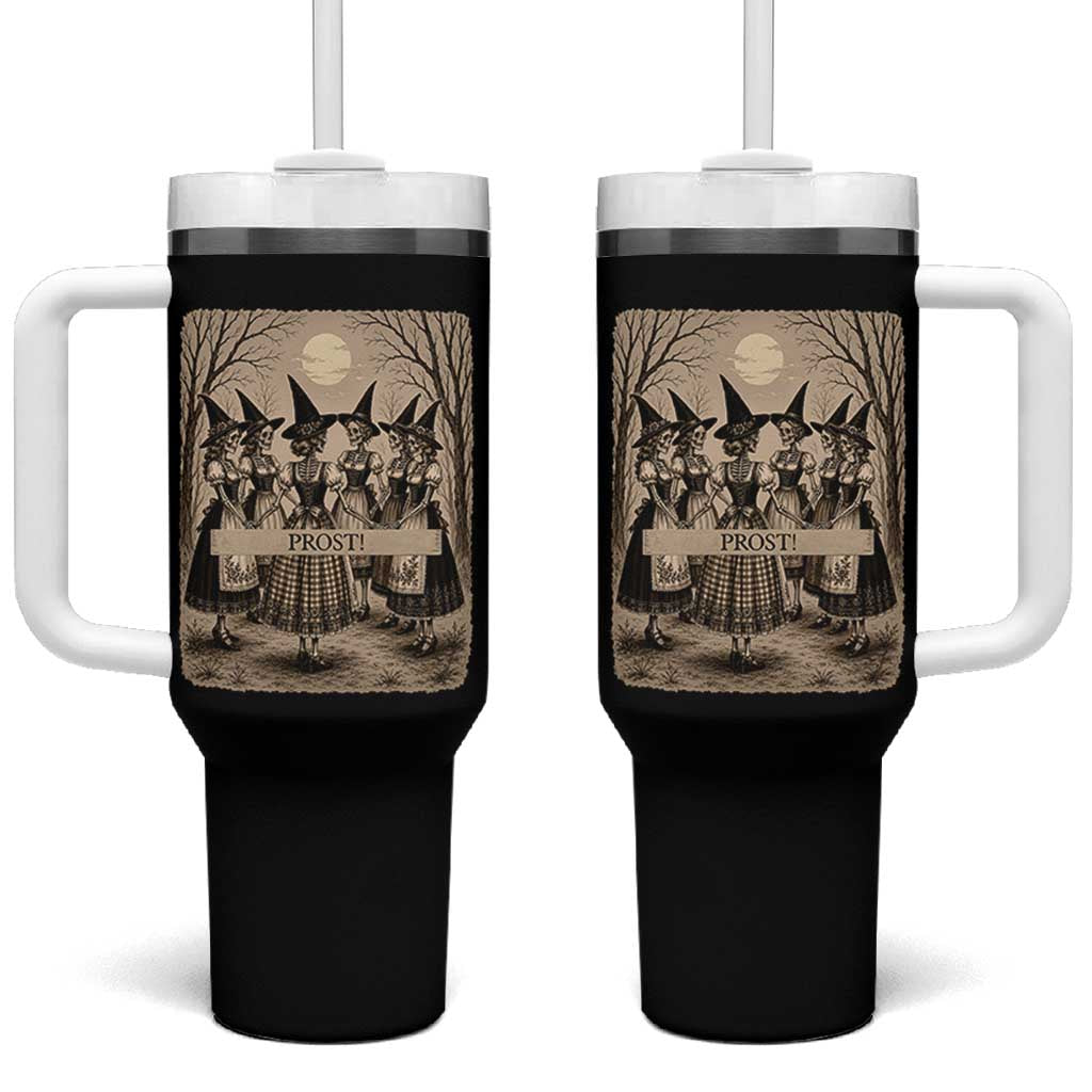 Skeleton Witches Coven Oktoberfest Tumbler With Handle German Dirndl Spooky Beer Festival Gift