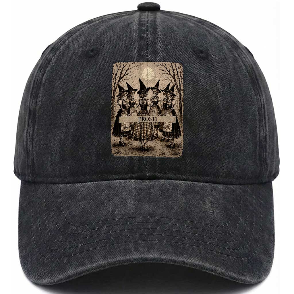 Skeleton Witches Coven Oktoberfest Washed Cotton Baseball Cap German Dirndl Spooky Beer Festival Gift