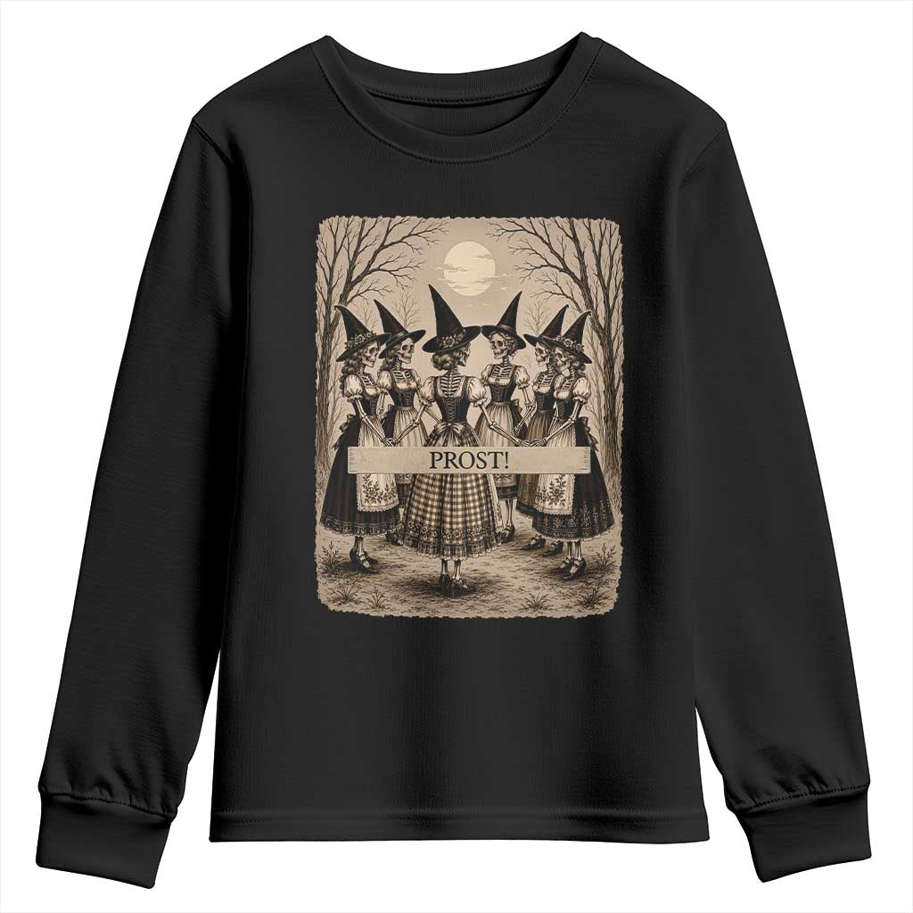 Skeleton Witches Coven Oktoberfest Youth Sweatshirt German Dirndl Spooky Beer Festival Gift