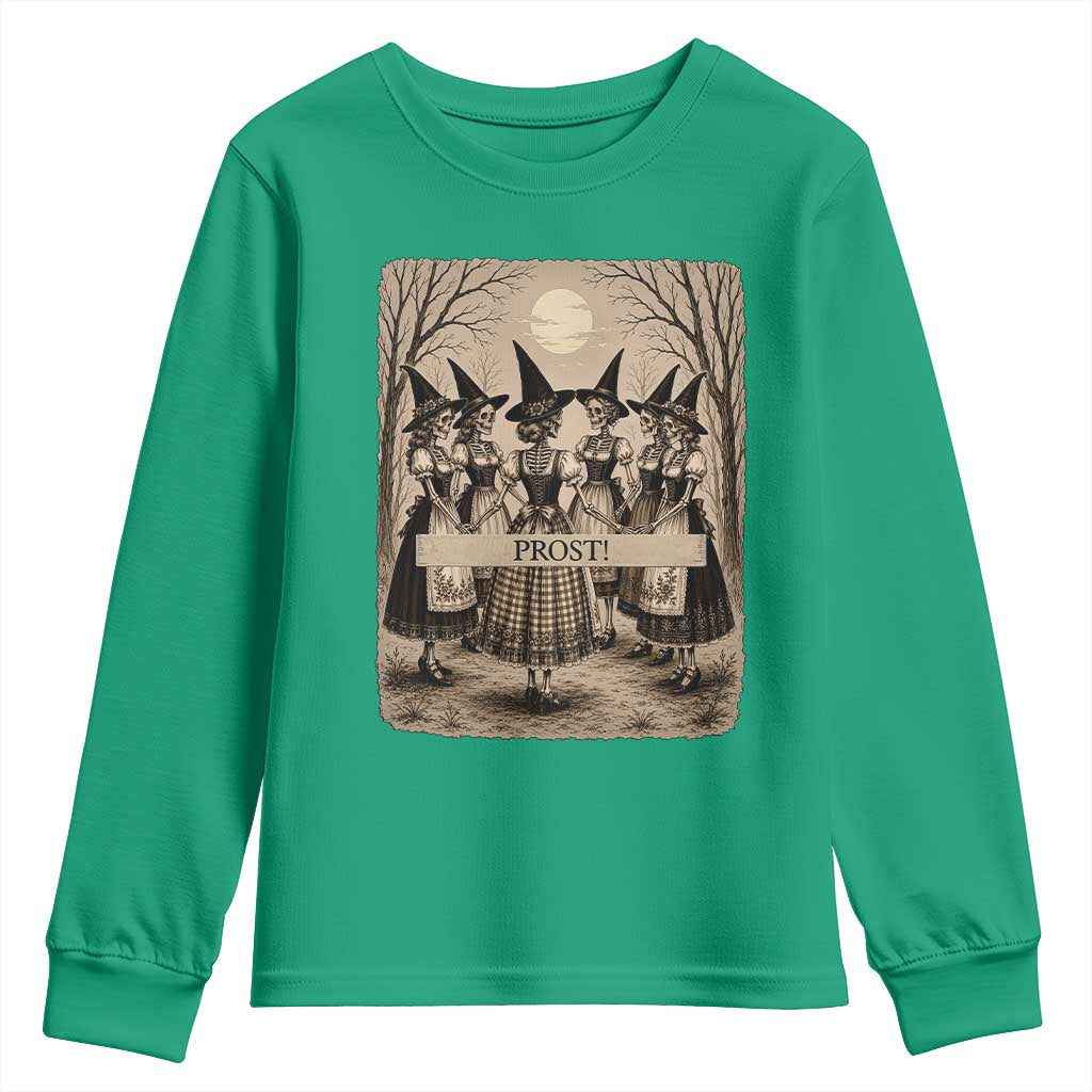 Skeleton Witches Coven Oktoberfest Youth Sweatshirt German Dirndl Spooky Beer Festival Gift