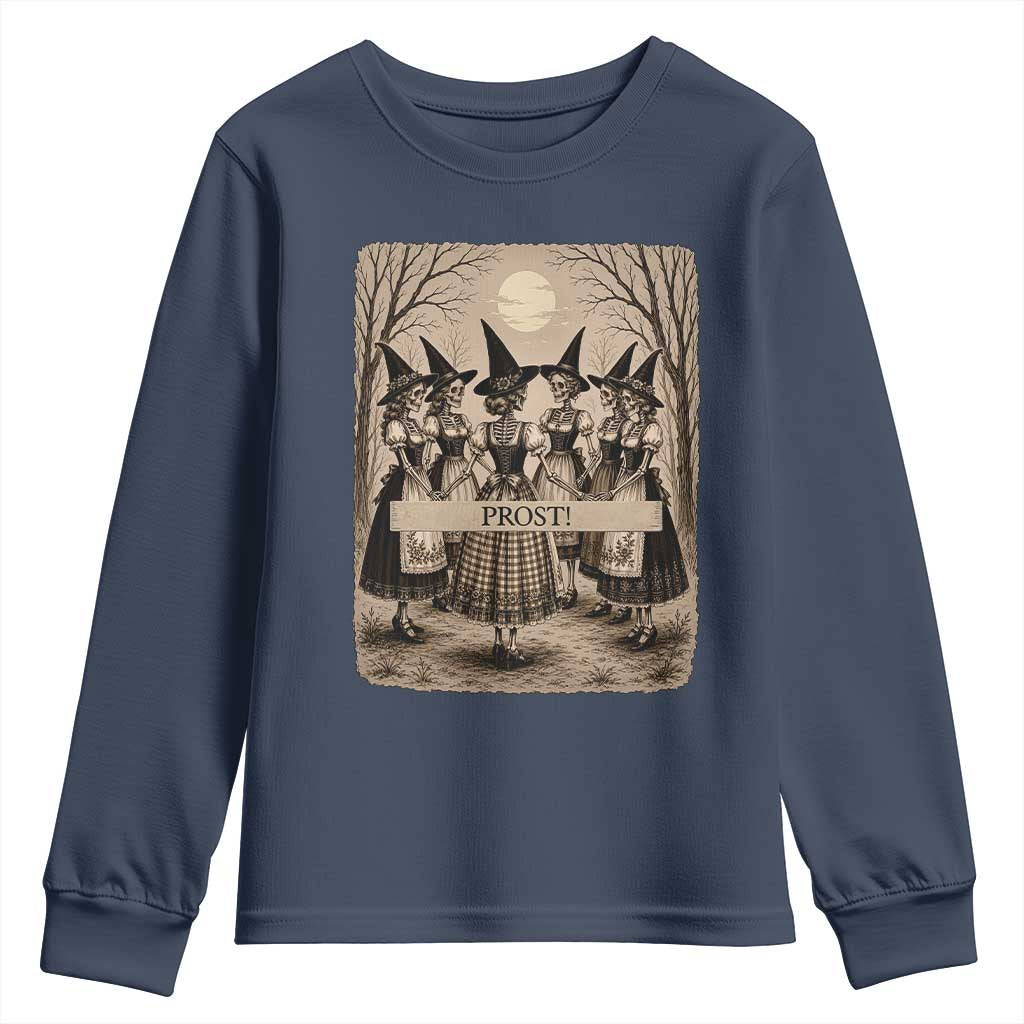 Skeleton Witches Coven Oktoberfest Youth Sweatshirt German Dirndl Spooky Beer Festival Gift