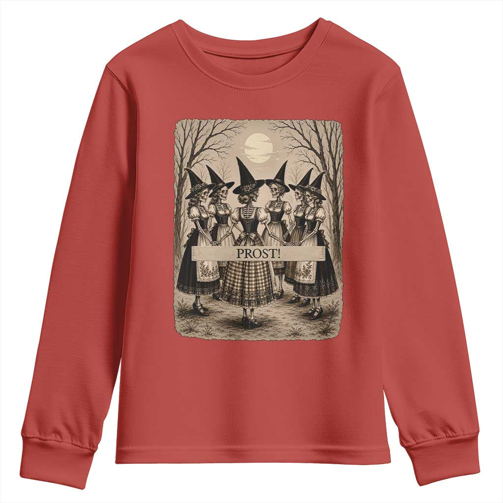 Skeleton Witches Coven Oktoberfest Youth Sweatshirt German Dirndl Spooky Beer Festival Gift