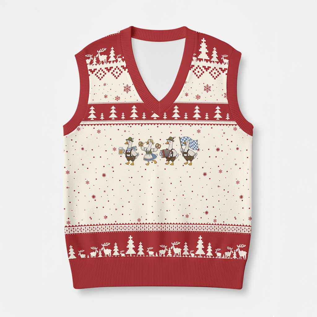 Silly Goose Oktoberfest V-Neck Knit Sweater Vest Cute Bavarian Beer Festival Animal Humor