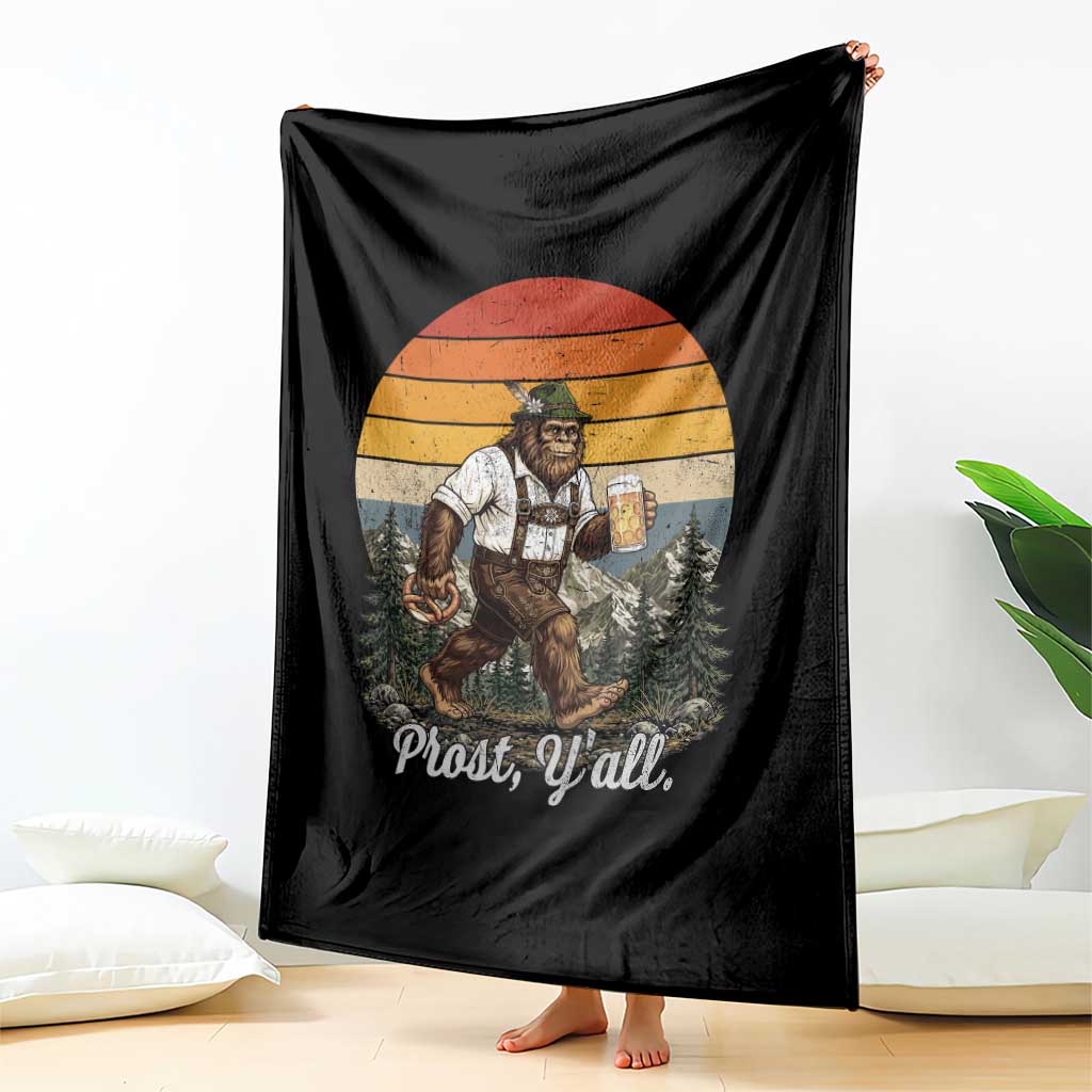 Prost Yall Bigfoot Throw Blanket Vintage Oktoberfest Beer Lover Sasquatch Gift