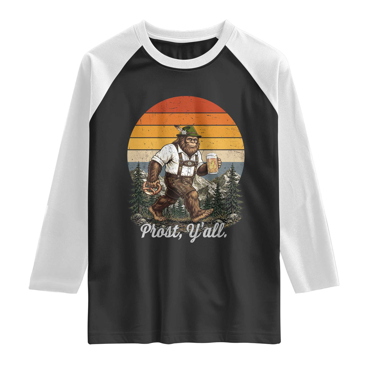 Prost Yall Bigfoot Raglan Shirt Vintage Oktoberfest Beer Lover Sasquatch Gift