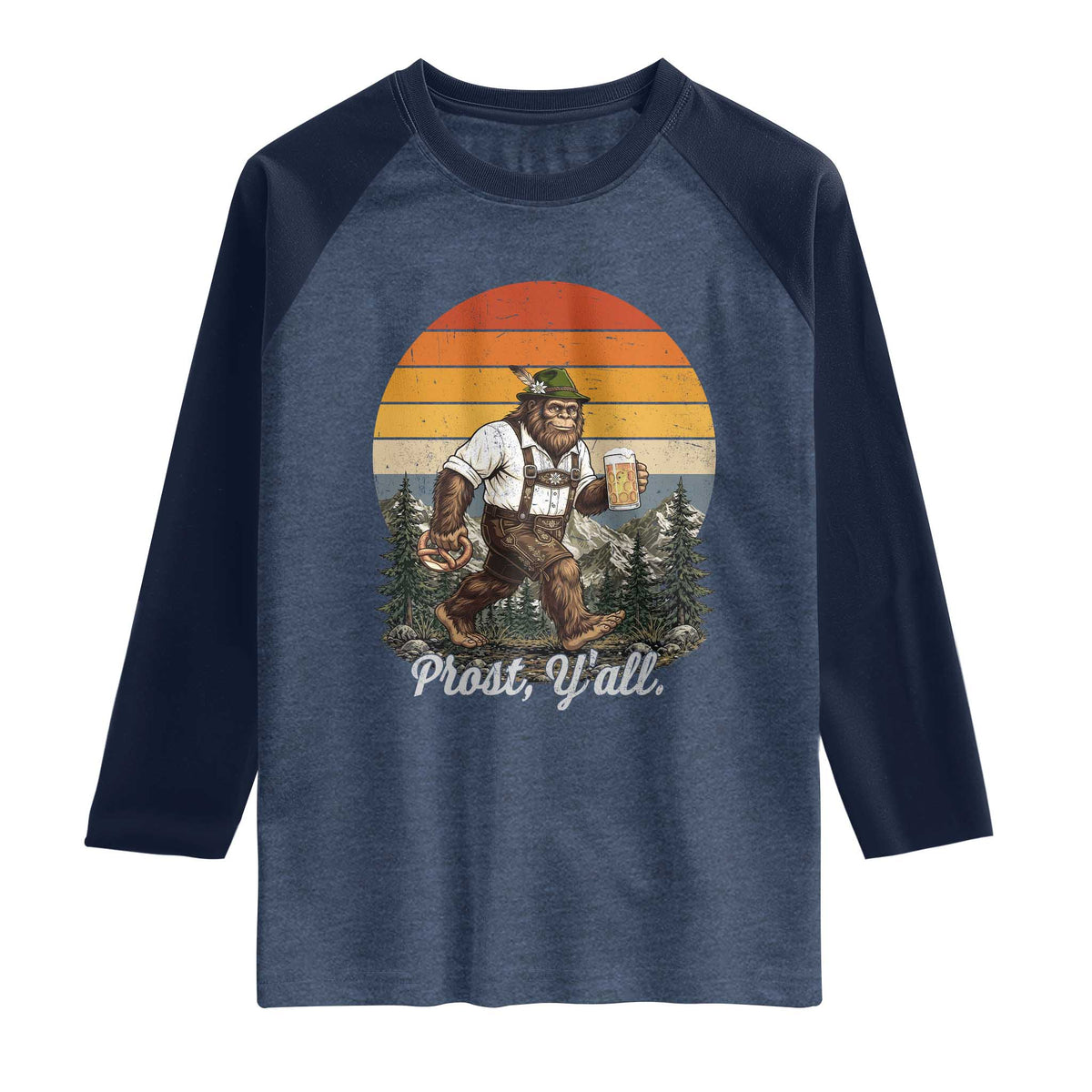 Prost Yall Bigfoot Raglan Shirt Vintage Oktoberfest Beer Lover Sasquatch Gift