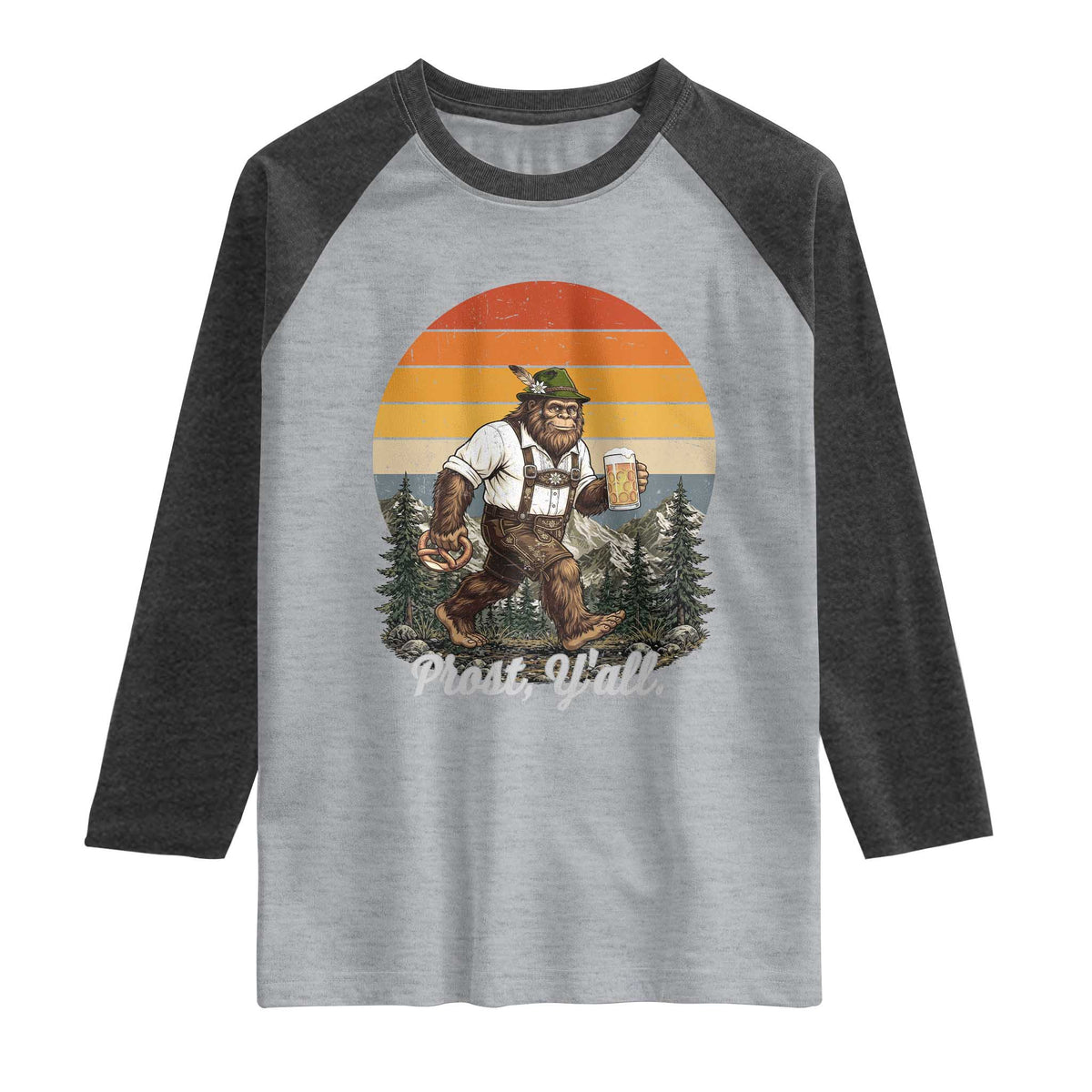 Prost Yall Bigfoot Raglan Shirt Vintage Oktoberfest Beer Lover Sasquatch Gift