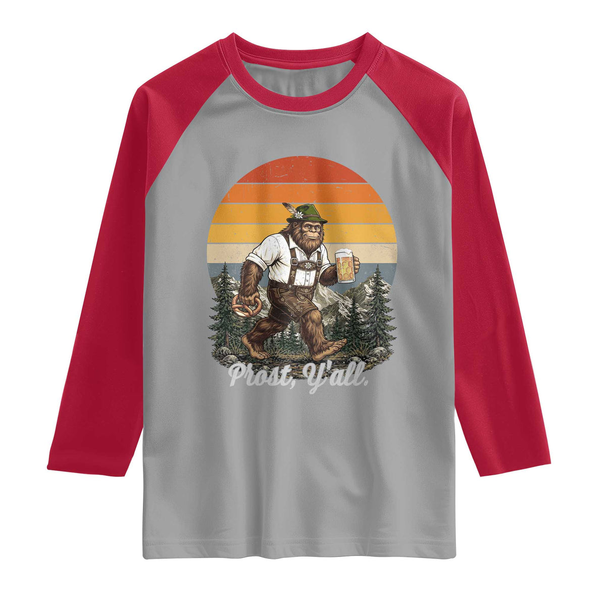 Prost Yall Bigfoot Raglan Shirt Vintage Oktoberfest Beer Lover Sasquatch Gift