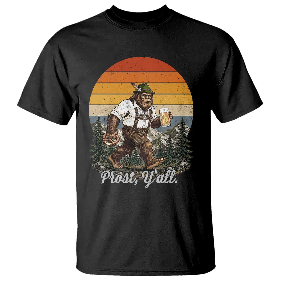 Prost Yall Bigfoot T Shirt Vintage Oktoberfest Beer Lover Sasquatch Gift