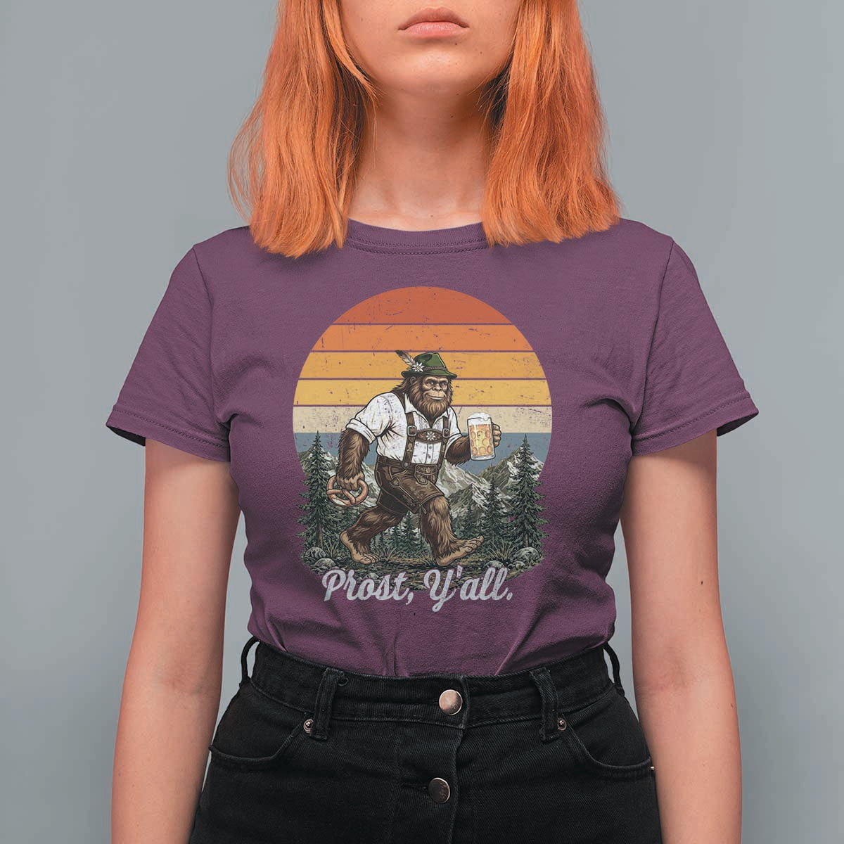 Prost Yall Bigfoot T Shirt For Women Vintage Oktoberfest Beer Lover Sasquatch Gift