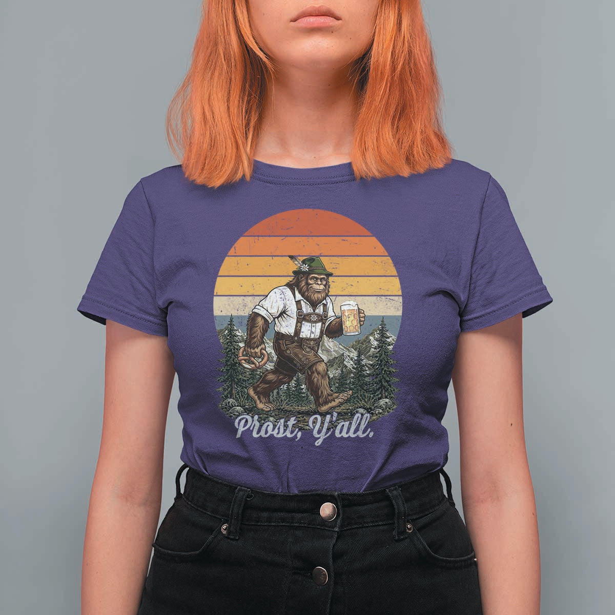 Prost Yall Bigfoot T Shirt For Women Vintage Oktoberfest Beer Lover Sasquatch Gift