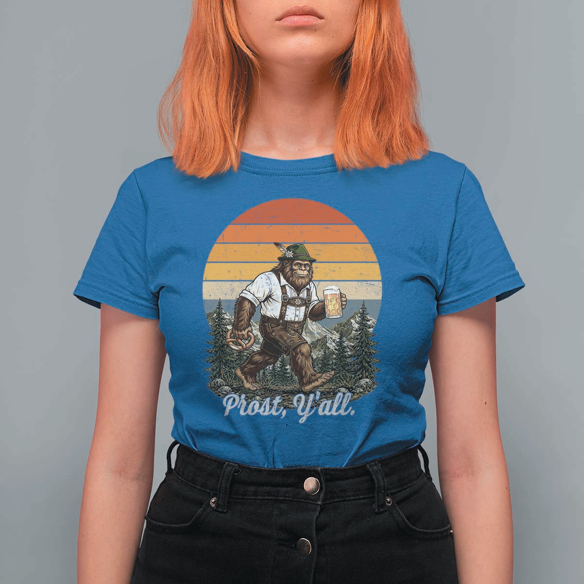 Prost Yall Bigfoot T Shirt For Women Vintage Oktoberfest Beer Lover Sasquatch Gift