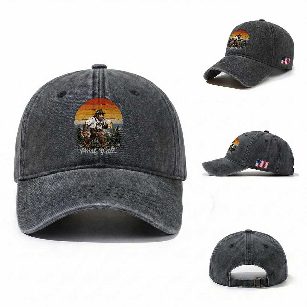 Prost Yall Bigfoot Washed Cotton Baseball Cap Vintage Oktoberfest Beer Lover Sasquatch Gift